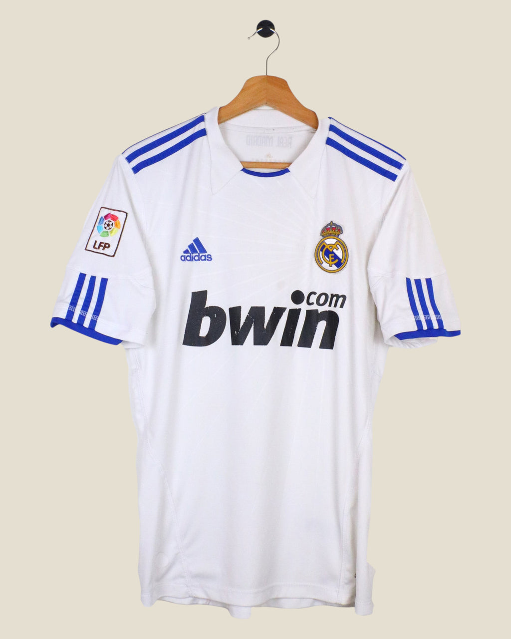 Kick Off Vintage Real Madrid 2010/11 home jersey featuring Ronaldo number 7, white with blue Adidas stripes