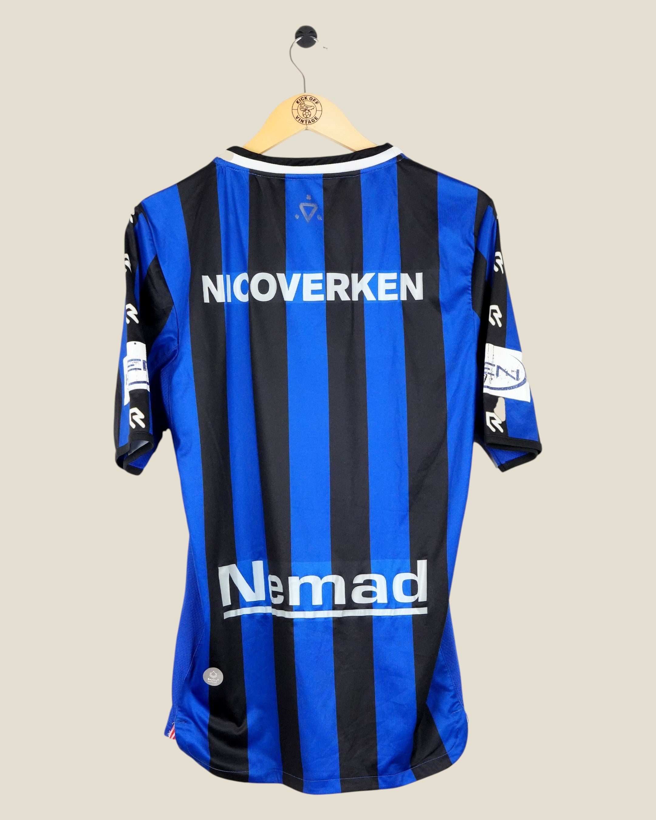 Kick Off Vintage Sparta Rotterdam 2014/15 away football jersey in blue and black stripes with white sponsor logos