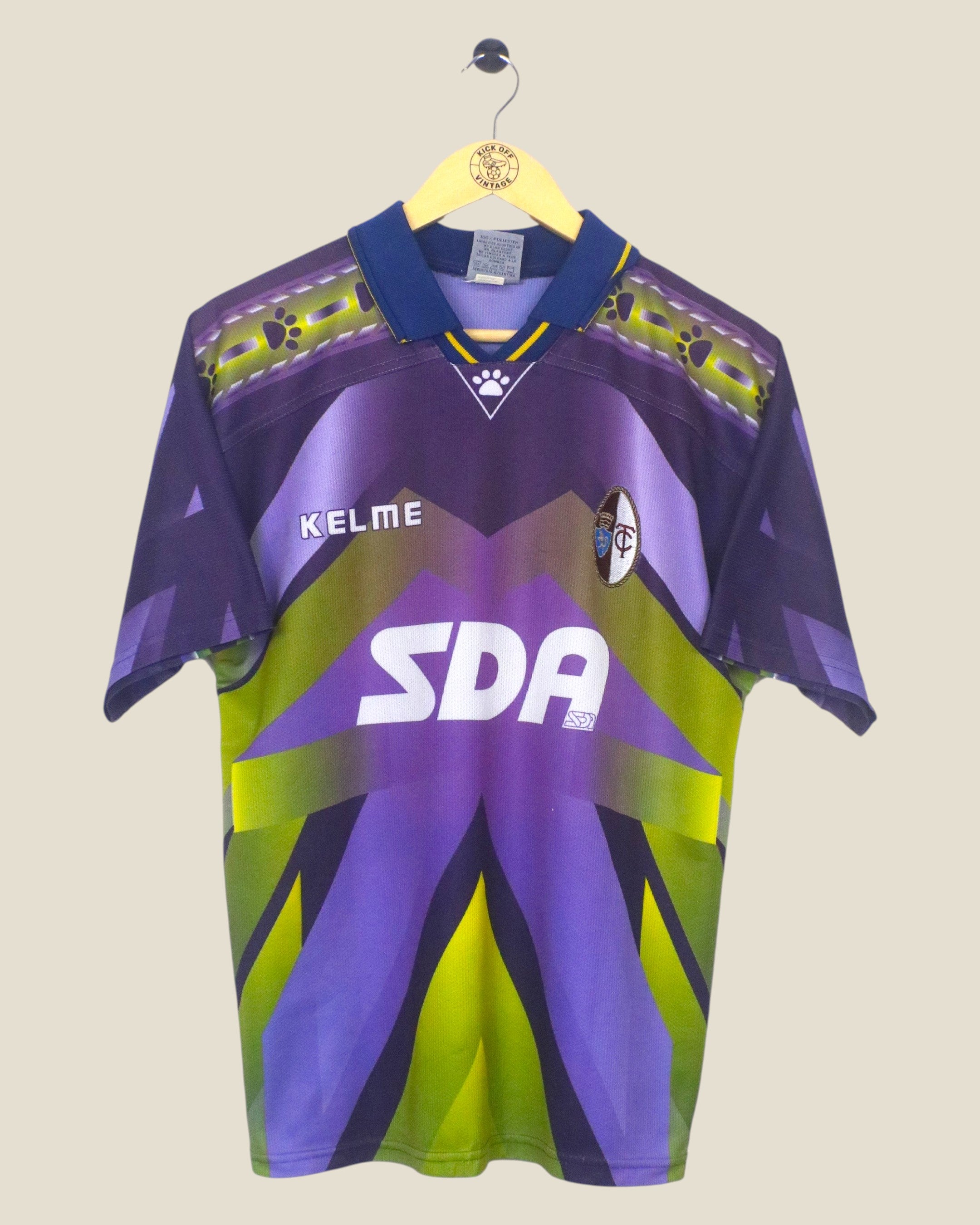 Kick Off Vintage 1997/98 Torino third football shirt by Kelme in purple and green with classic collar